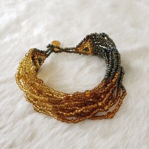 TRI COLOR Multi Strand Boho Seed Beaded Bracelet Browns